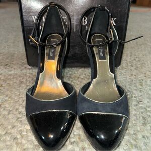 White House Black Market (WHBM) Suede Strappy Heels with Black Patent Leather